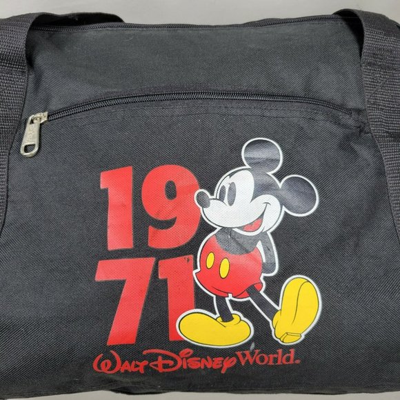 Walt Disney World 1971 Mickey Mouse Black Duffel Bag Travel Gym Tote Disney Park - Picture 6 of 11